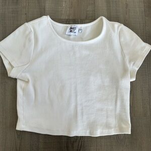 Princess Polly Cream Ribbed Short Sleeve Crop Tee